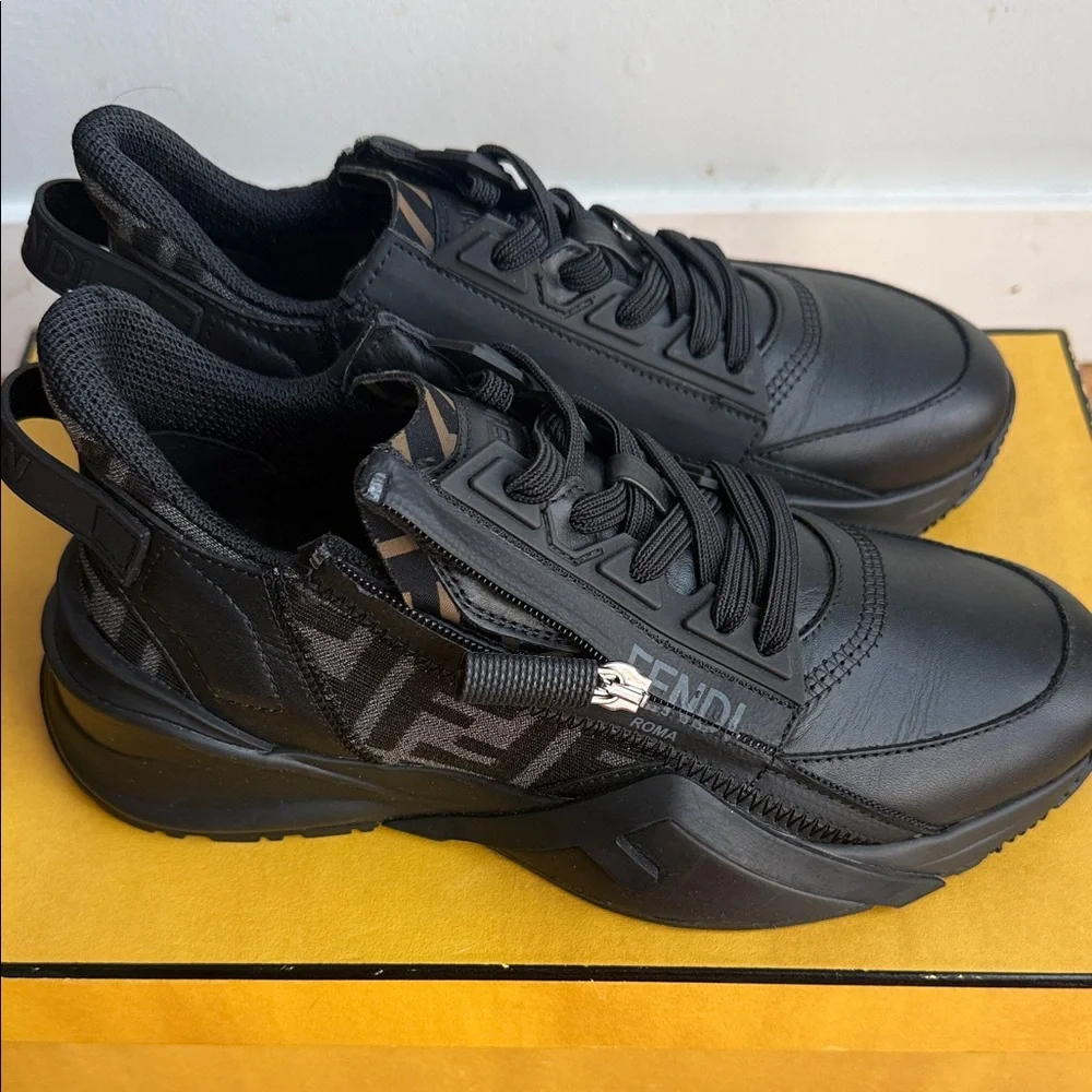Fendi Black Low-Top FF Logo Roma Sneakers - Picture 3 of 9